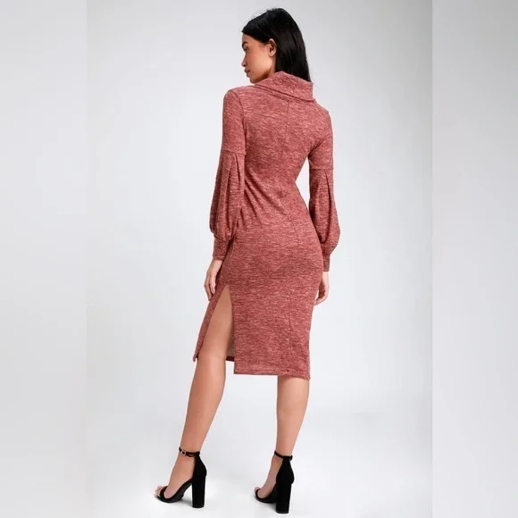 LULU'S NWT Mattea Heather cowl neck Midi Sweater Dress size Large - Picture 3 of 6